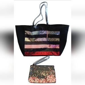 Victoria Secret Tote Bag & Pouch Colorfull Sequins One Size Style #11117941 NWT